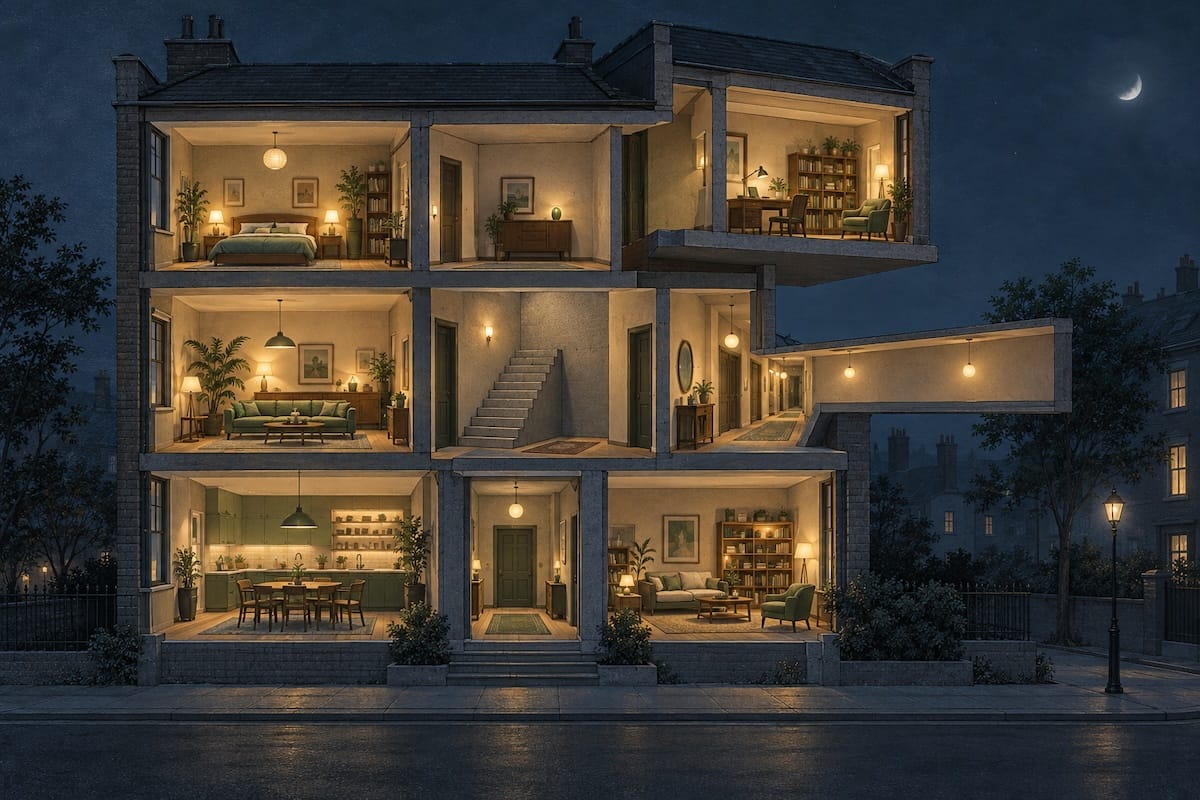 Cross-section of a building where each room looks fine but the structure doesn't connect.
